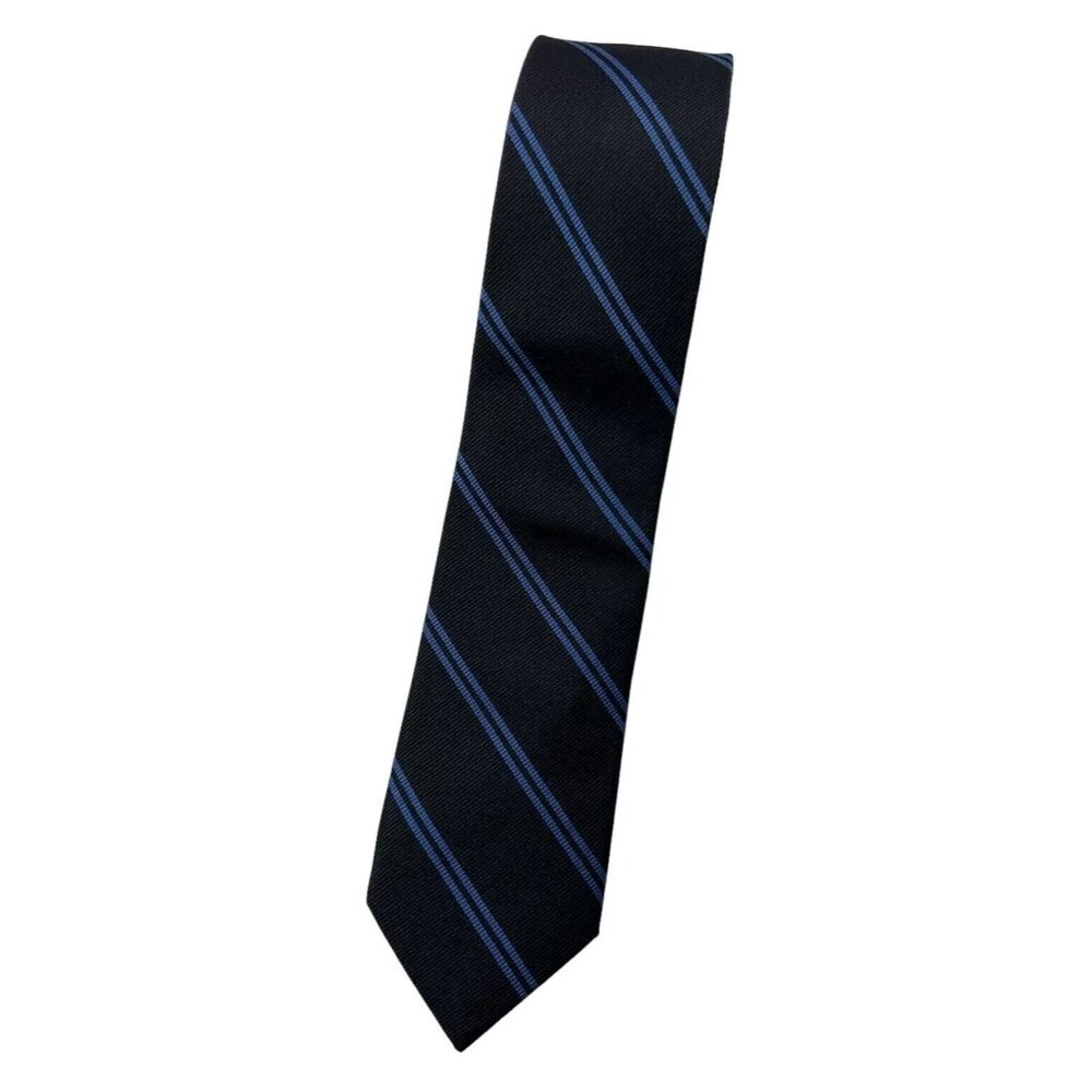 CLUB MONACO Men's 100% Silk Necktie LUXURY Tie Navy Striped W:2.7" EUC
